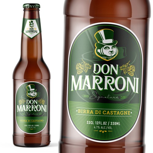 Food packaging label with the title 'Don Marroni Beer Label'