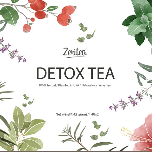 Watercolor label with the title 'Label design for Zeritea'