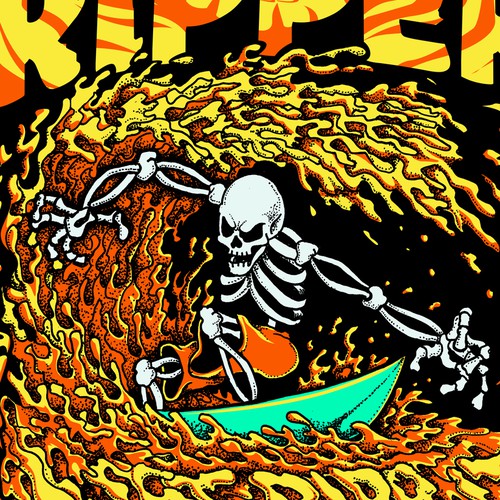 Splash design with the title 'SURF RIPPER (R) - MALE - "SUPER HOT" - T-SHIRT DESIGN'