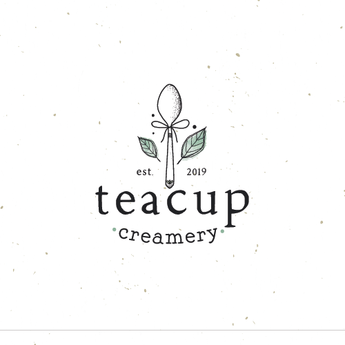 Matcha logo with the title 'teacup creamery'