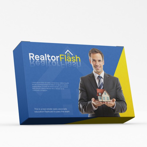 Carton packaging with the title 'Realtor Flashcards Box Design'