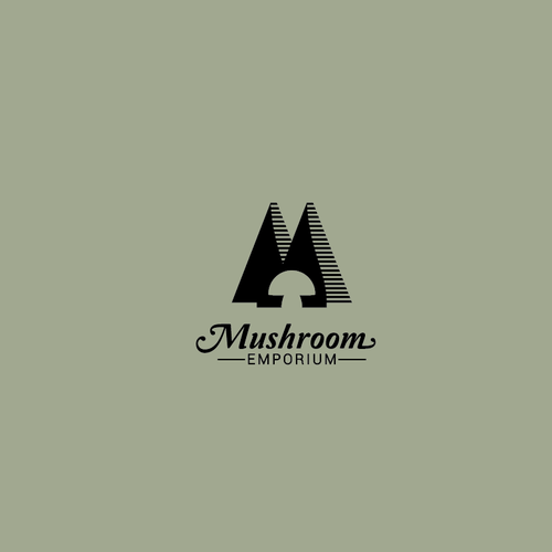 Green and black design with the title 'Logo for an online mushroom emporium.'