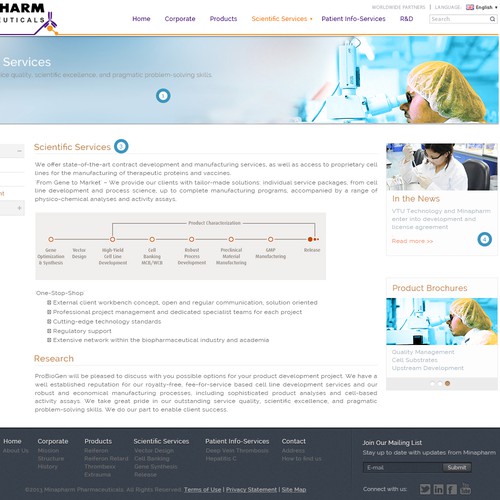 Pharmaceutical website with the title 'Pharmaceutical company website design'