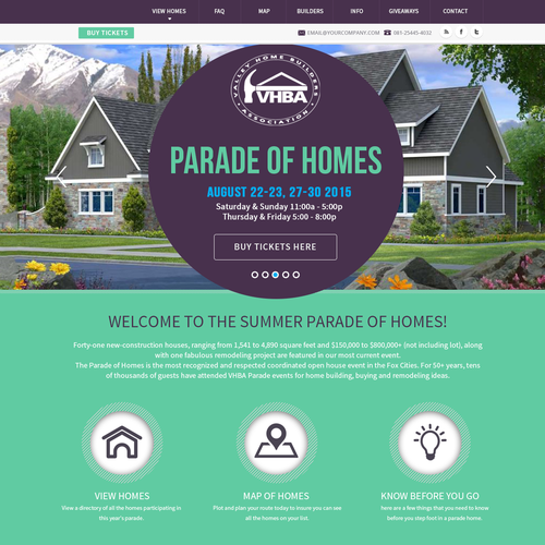 Construction website with the title 'Template landing page for Parade of Homes events'
