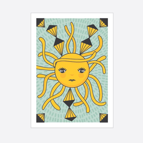Triangle design with the title 'Cool and fresh sun tarot card'