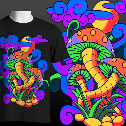 Multicolor design with the title 'Bold Tipsy Mushroom Design'