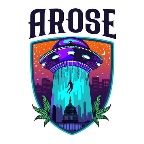 Weed brand with the title 'AROSE – UFO-Inspired Cannabis Logo and Brand Design'