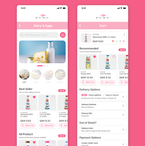 Grocery store design with the title 'WIKI WIKI Grocery App'
