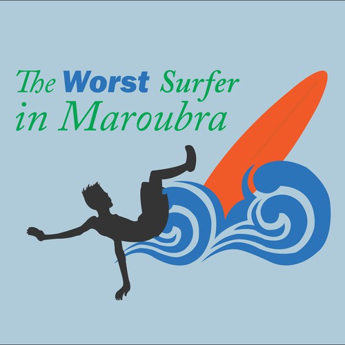 Surfboard logo with the title 'Logo for satirical surfing company in Maroubra.'