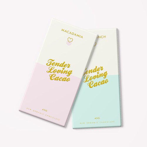 Chocolate packaging with the title 'Tender Loving Cacao Chocolate Bar Packaging'
