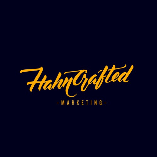 Script font design with the title 'Hahncrafted Marketing Logo Design'