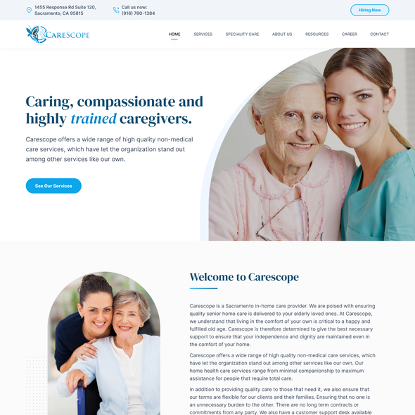 Typography website with the title 'Website redesign concept for Carescope '