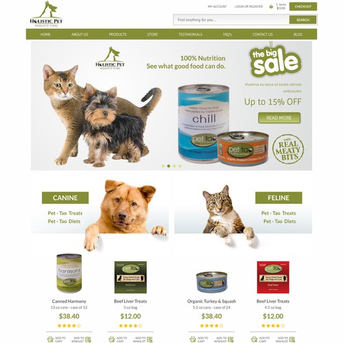 Dog website with the title 'Homepage Design for Ecommerce Business - Pet Products Store'
