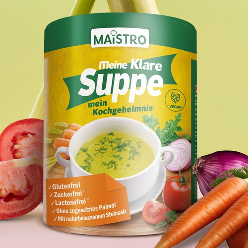 Yellow packaging with the title 'Maistro | Meine Klare Suppe '