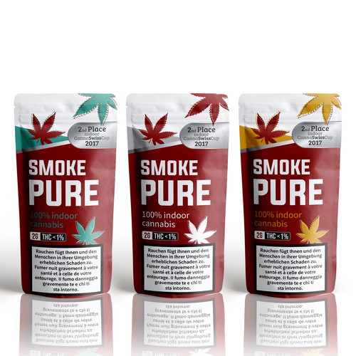 Red packaging with the title 'Label design for indoor cannabis'