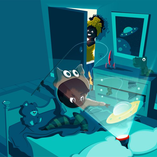 Book illustration artwork with the title 'An adventurous night'