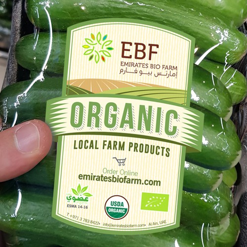 Green label with the title 'Label for organic farm packaging products.'