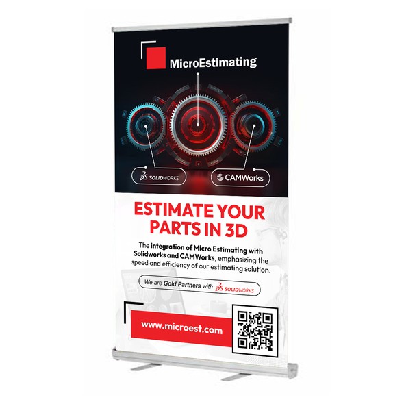 Metal design with the title 'Micro Estimating Stand Banner'