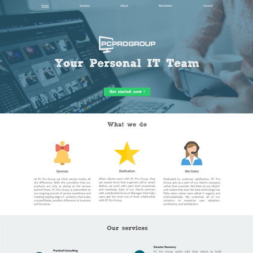 HTML5 website with the title 'PCPROGROUP website redesign'
