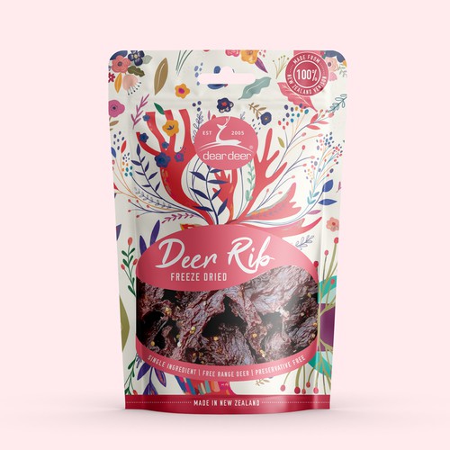 Jerky packaging with the title 'Fun and modern packaging design for pet treats'