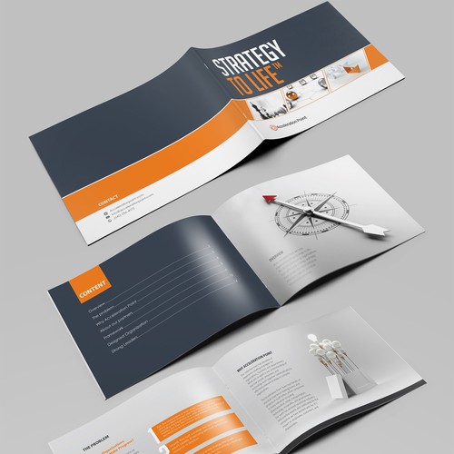 Orange design with the title 'Brochure/Booklet Marketing Materials for Small Consulting Company'