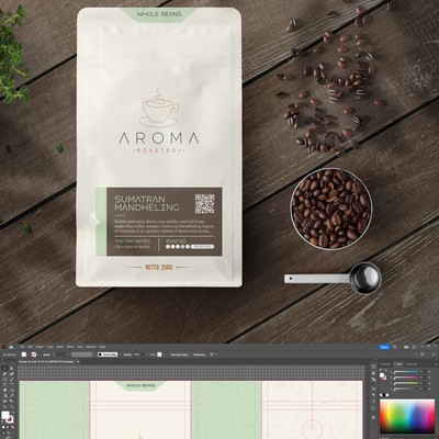 Clean yet Modern Packaging Design of Aroma Roastery Specialty Coffee