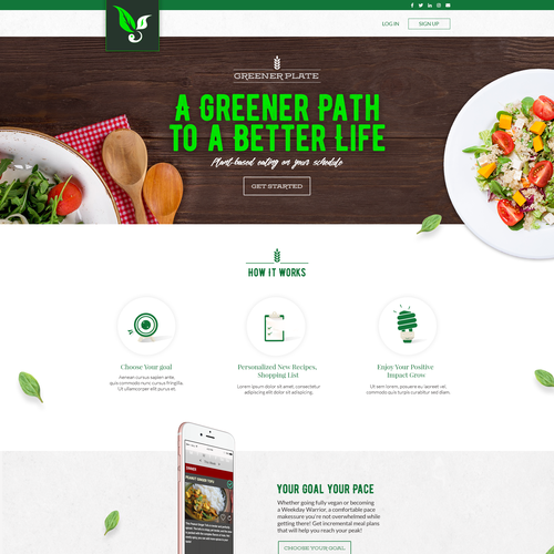 Diet design with the title 'Appetizing Landing Page for a Plant-Based Eating Platform'