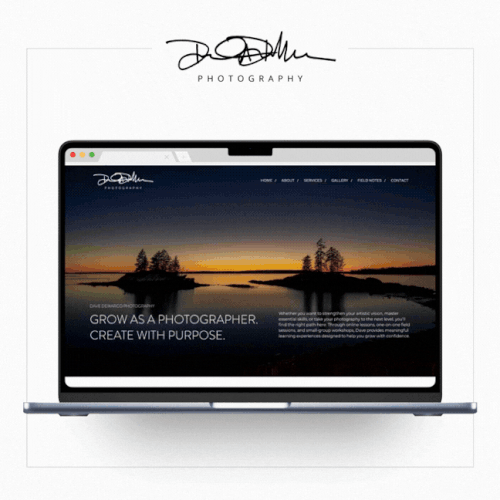 Workshop design with the title 'Dave DeMarco Photography Website'