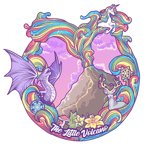 Rainbow artwork with the title 'Rainbow volcano'