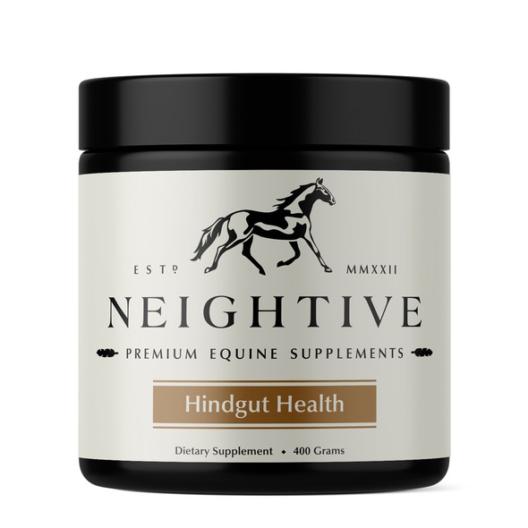 Branding label with the title 'Premium equine supplement design'