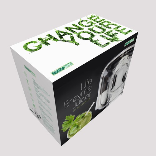 Green packaging with the title 'packaging design for manual juicer'