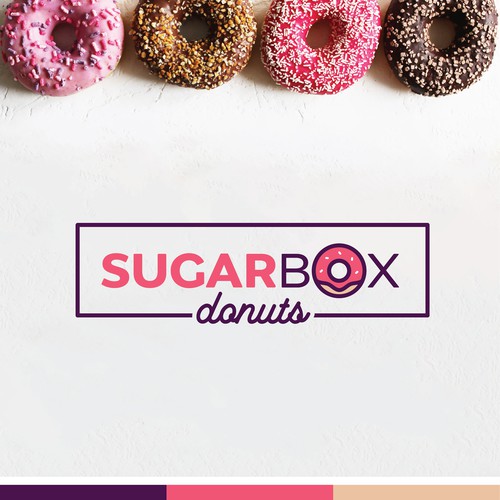 Donut  logo with the title 'SugarBox Donuts Logo Redesign'