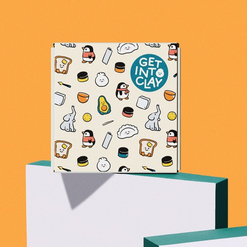 Pottery design with the title 'Let's design a fun clay kit! 🐧'