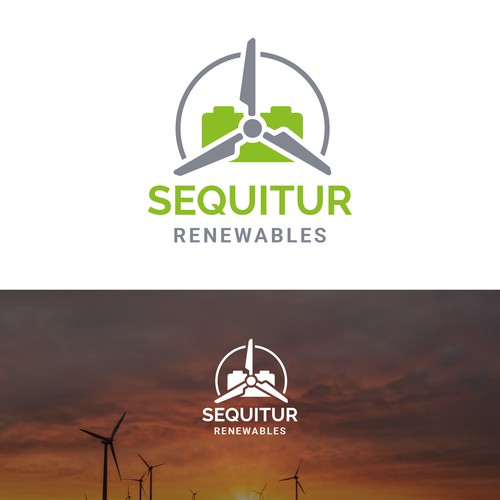 Charger logo with the title 'Logo concept for Sequitur Renewables, a company that owns wind farms and battery development projects.'