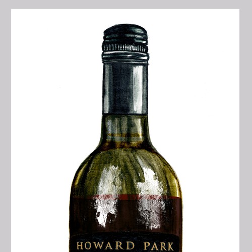 Wine label artwork with the title 'Vintage photorealistic illustration of a bottle for a wine company'