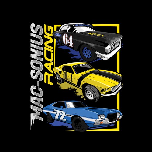 Car t-shirt with the title 'MAC-SONIUS RACING T-SHIRT DESIGN'