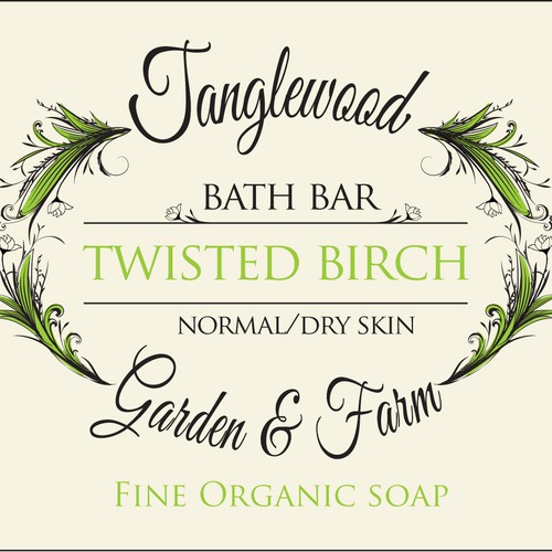 Typographic label with the title 'Create an enchanting label for Tanglewood Garden & Farm organic soap'