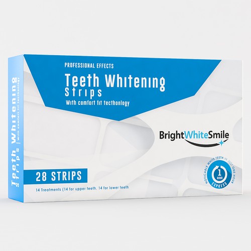 Retail packaging with the title 'Teeth whitening product.'