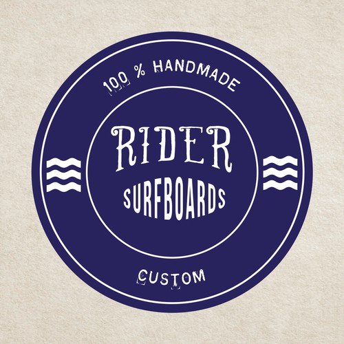 Surfboard design with the title 'Rider Surfboards is looking for a face-lift with a fresh, appealing logo'