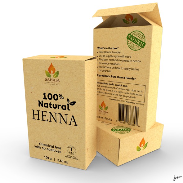 Inkscape design with the title 'Create a simple, clean, natural looking box design for an organic hair dye powder'