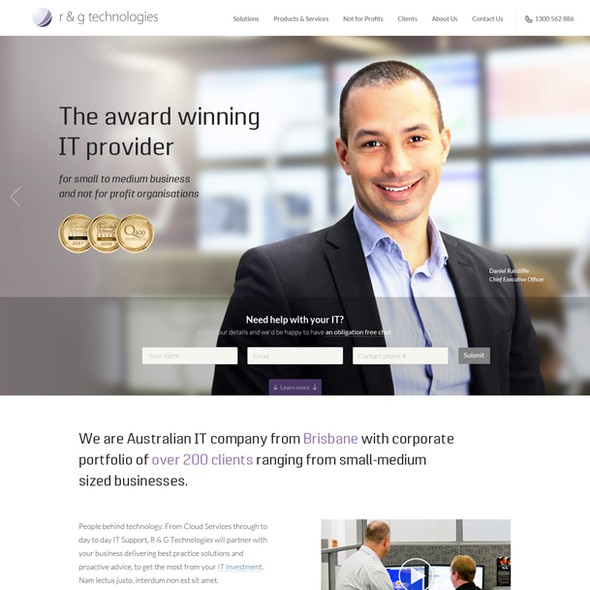Purple website with the title 'We appreciate well crafted, thoughtful design - Website for IT services company'