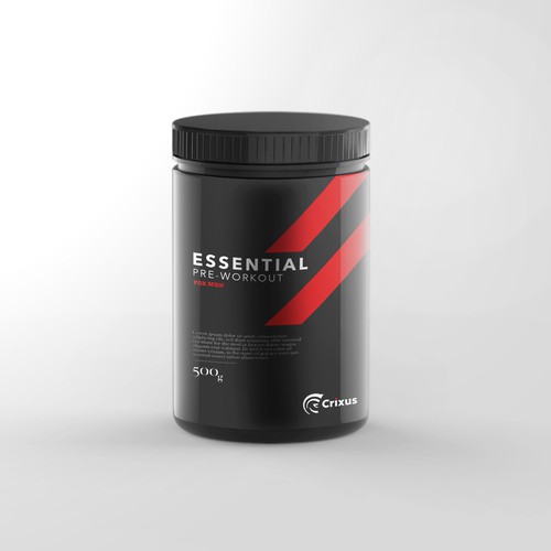 Supplement label with the title 'Modern Masculine Packaging Design - AVALIABLE FOR SALE VIA 1-1 PROJECT'