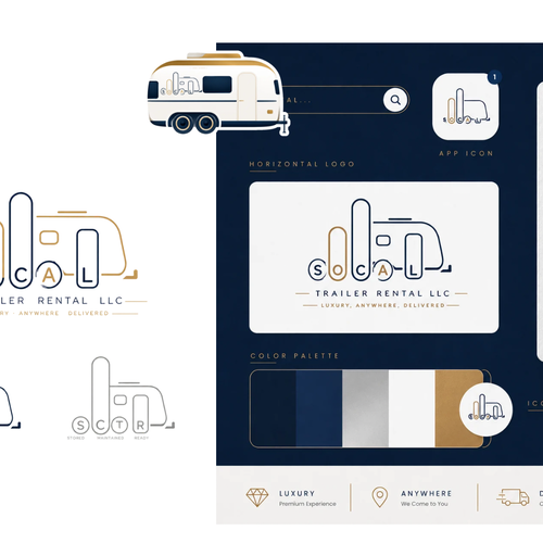 Trailer design with the title 'Luxury Trailer Rental Brand Identity | SoCal Trailer Rentals'