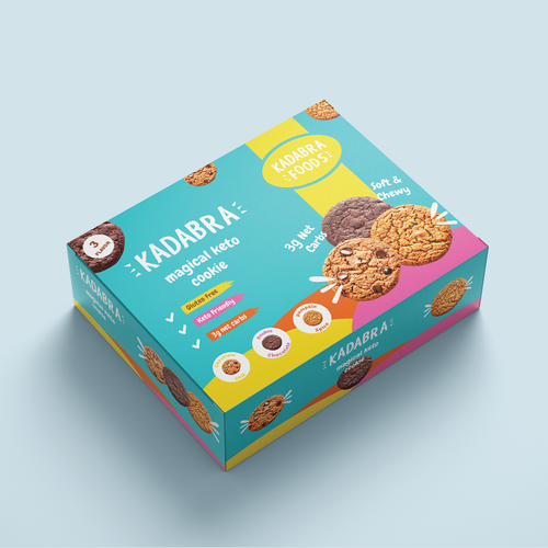 Biscuit packaging with the title 'Box design for a fun and magical keto cookie brand'