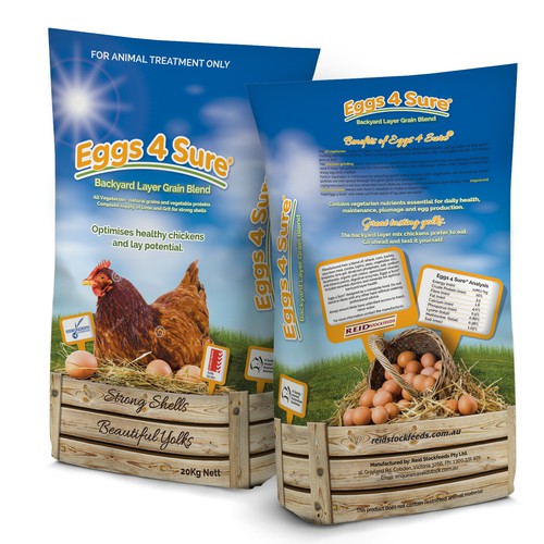 Unique packaging with the title 'Chicken feed bag'