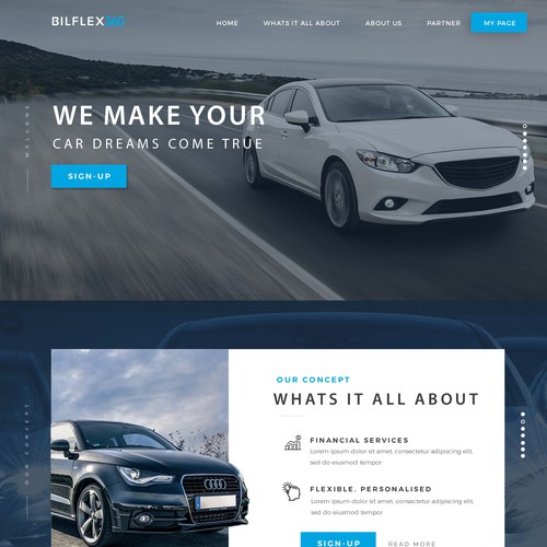 Parallax website with the title 'Car Leasing concept'