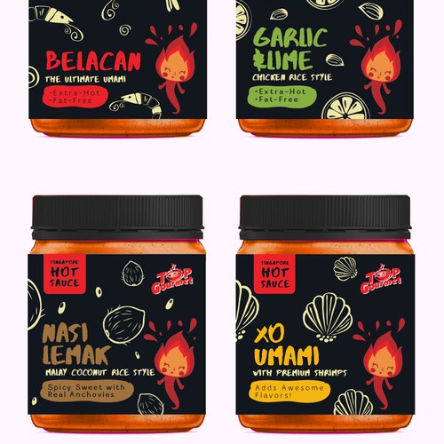 Asian design with the title 'asian hot sauce packaging label'