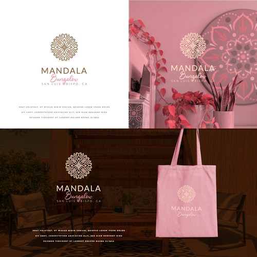 Gold and pink logo with the title 'Mandala Bungalow'