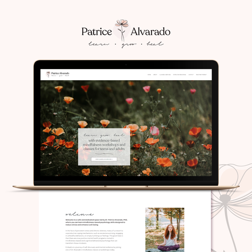 Therapy website with the title 'Squarespace Website for Dr. Patrice Alvarado's Mindfulness Classes'
