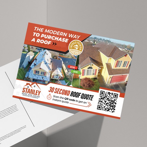 Solar panel design with the title 'Simple and bold postcard for roof quote.'